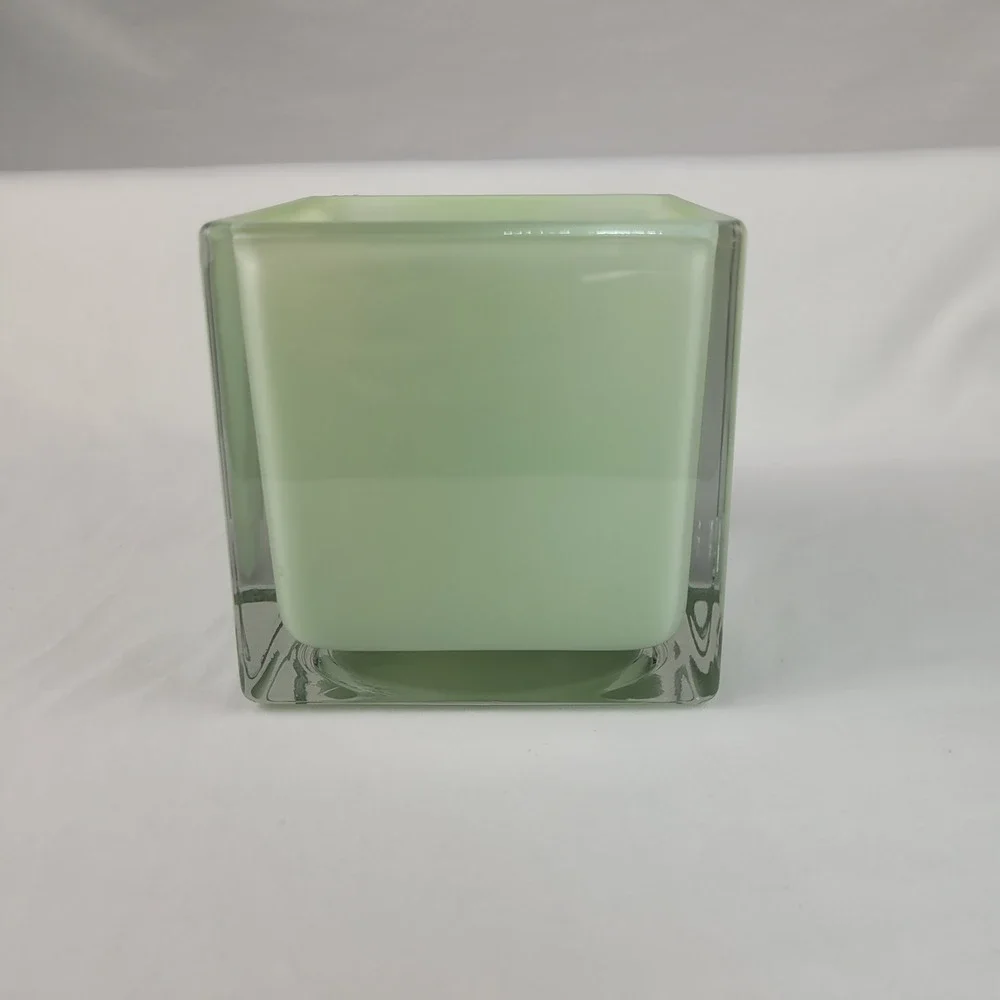 Modern Square Mint Green Frosted Glass Vase Double Walled Candle Holder 5